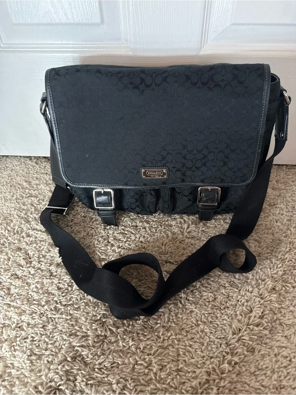 Coach Black Signature Messenger Bag with Adjustable Strap